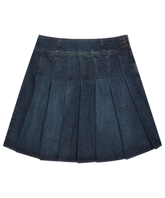 DEEP DENIM PLEATS SKIRT NAVY