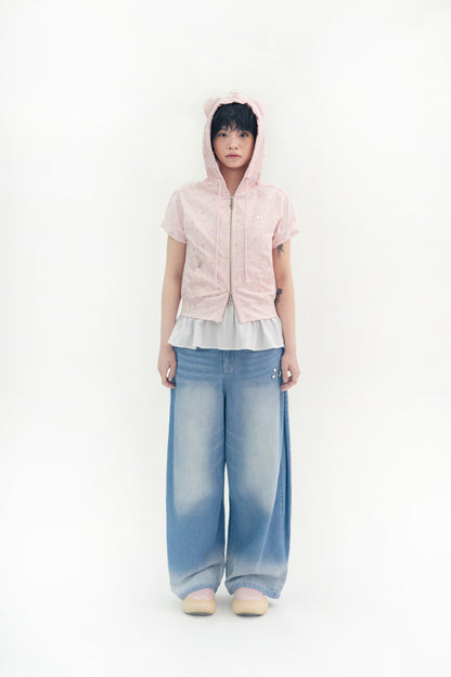 Korilakkuma printed hoodie zip-up (Pink)