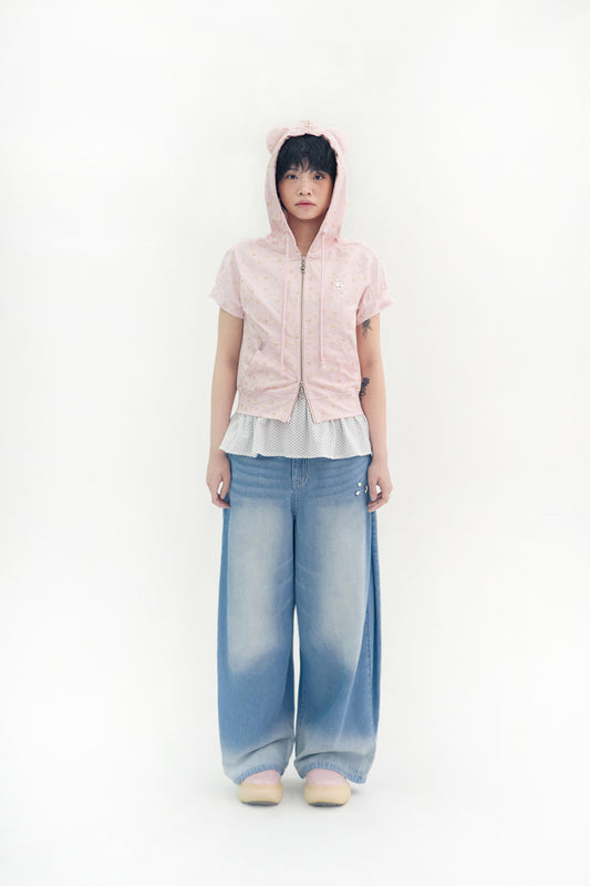 Korilakkuma printed hoodie zip-up (Pink)