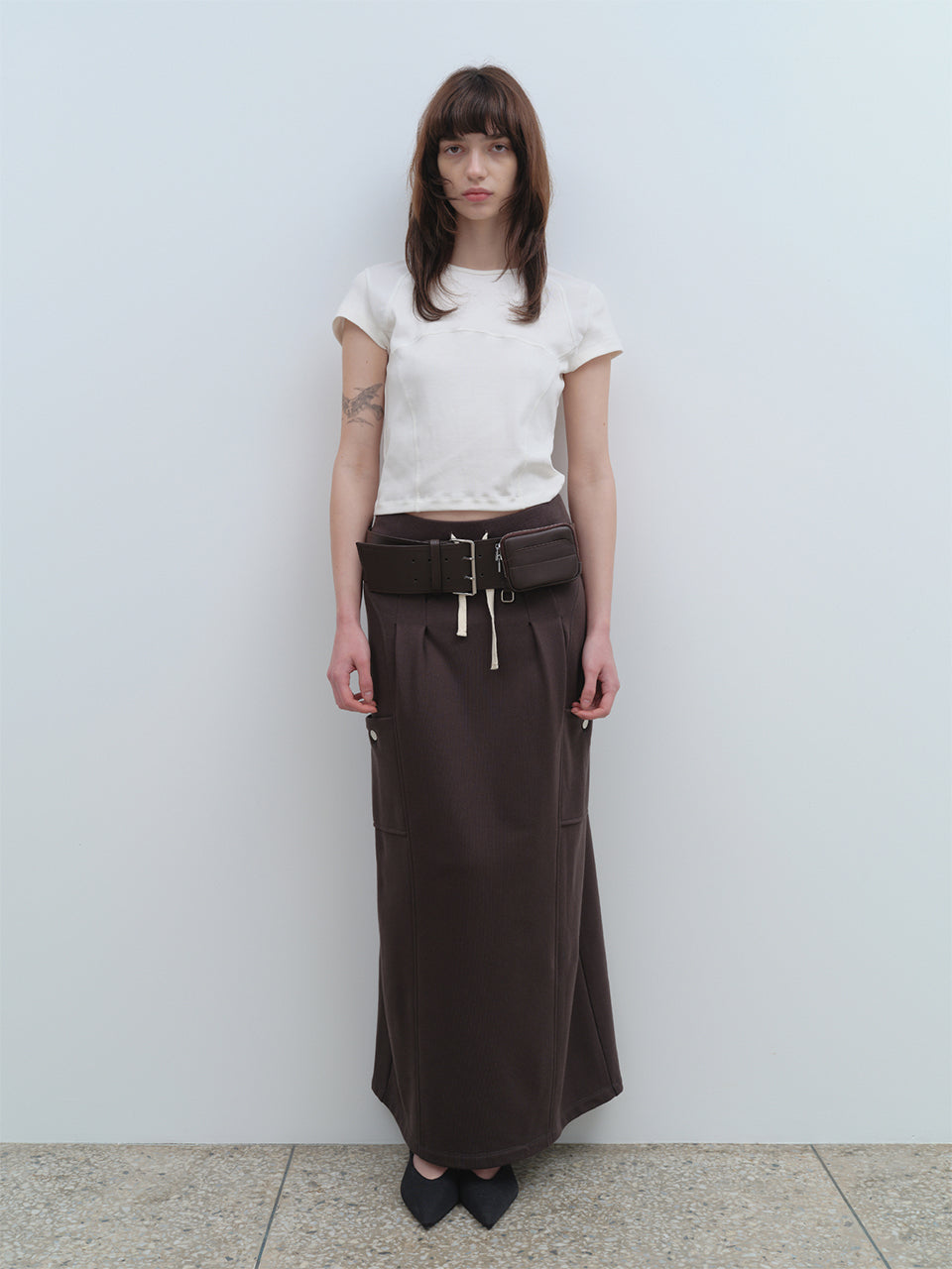 Belt Hole Maxi Skirt [Charcoal]
