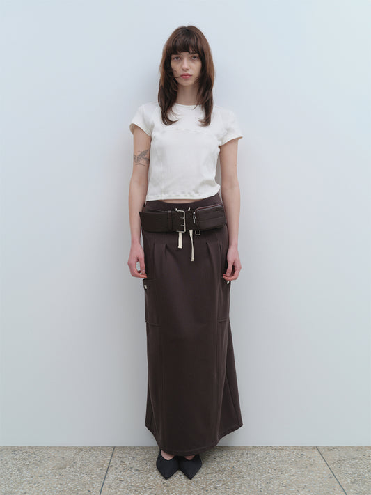 Belt Hole Maxi Skirt [Charcoal]