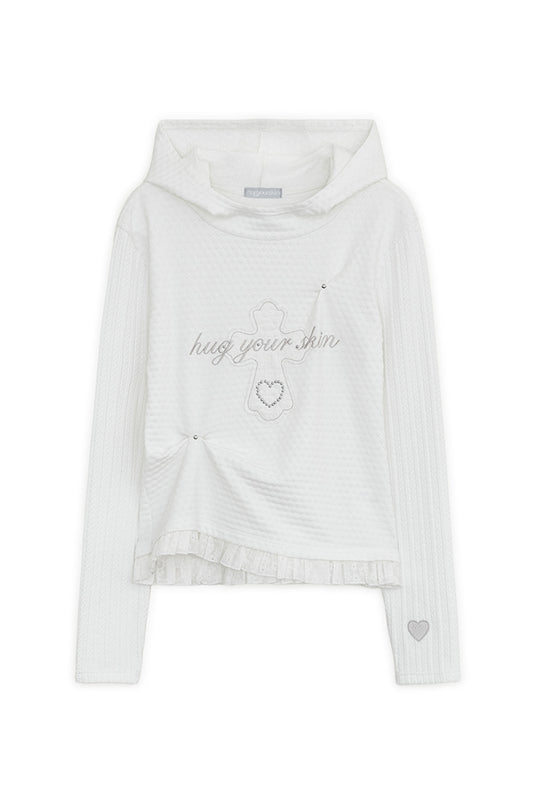 Lace cross patch hoodie (White)