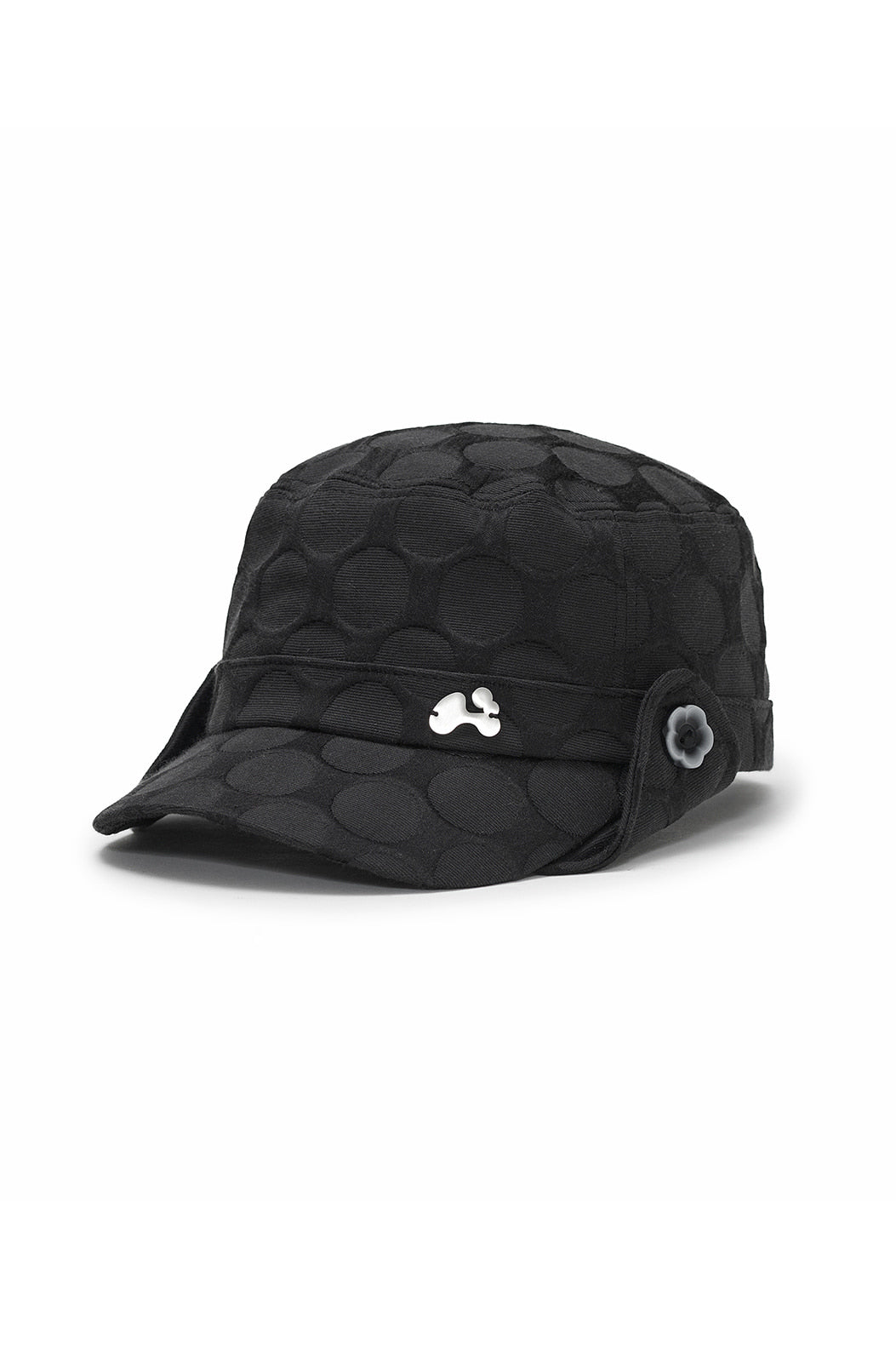 Lace button flap cap (Black)