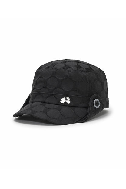 Lace button flap cap (Black)