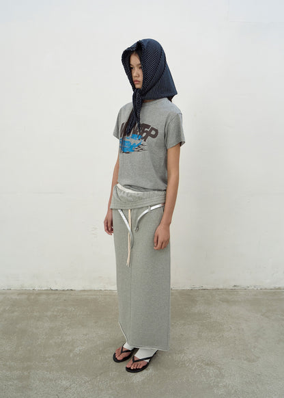 FOLD-OVER JERSEY SKIRT (GREY)