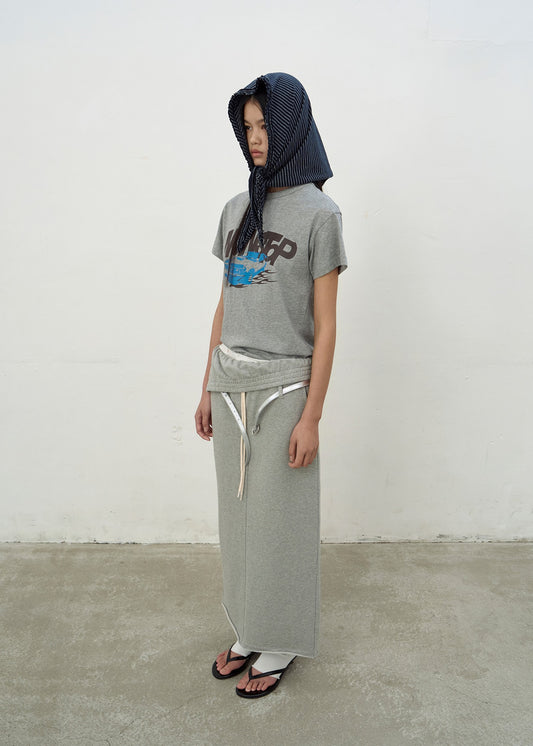 FOLD-OVER JERSEY SKIRT (GREY)