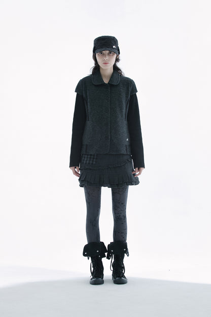 Round collar knit jacket (Charcoal)