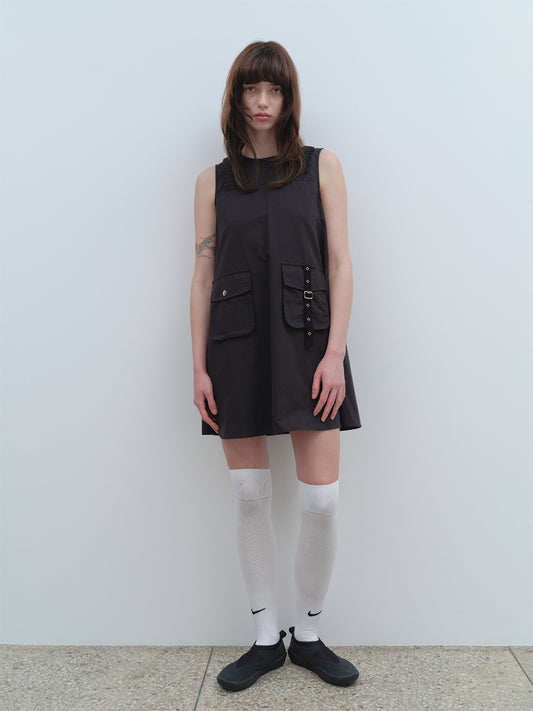 Buckle Strap Mini Dress [Black]