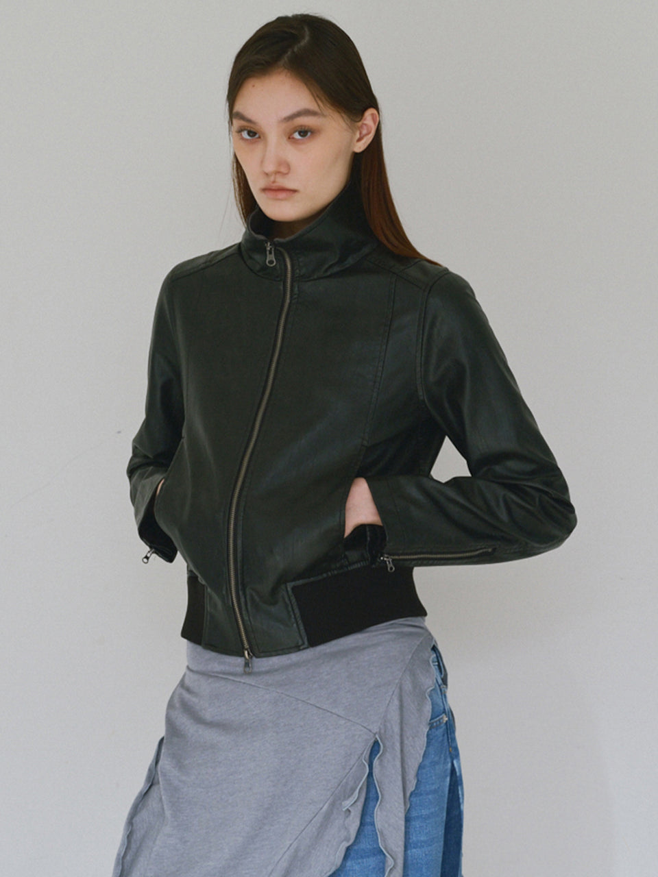 Ribbed Leather Work Jacket [Black]