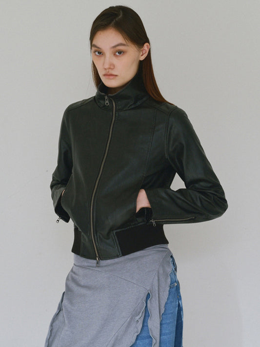 Ribbed Leather Work Jacket [Black]