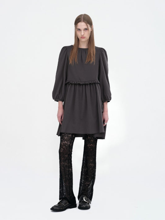 Puff Sleeve Jersey Dress [Deep Charcoal]