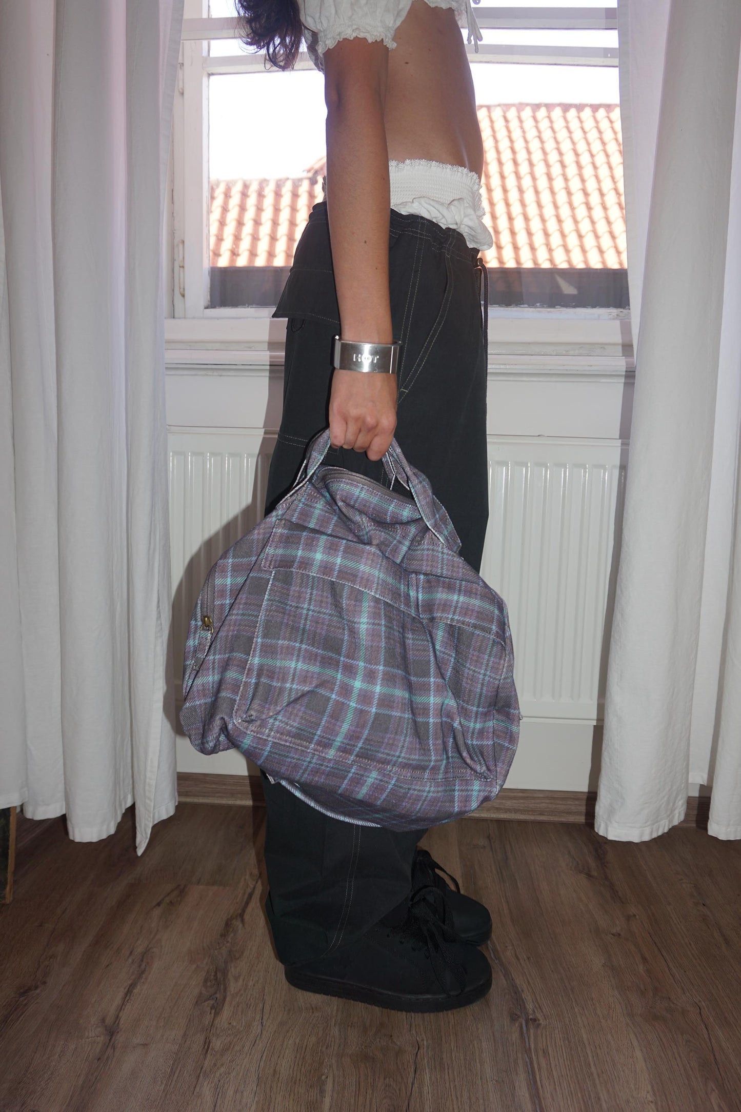 Three-Way Twill Bag Purple Check