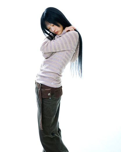 MIXED STRIPE HOODIE PURPLE