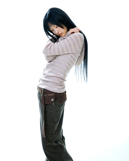 MIXED STRIPE HOODIE PURPLE