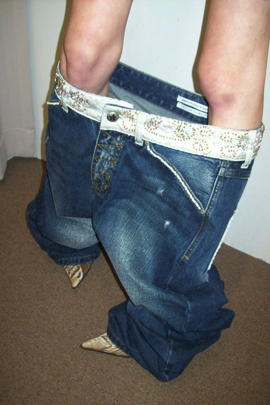 Beaded Waist Denim Pants / Indigo Blue
