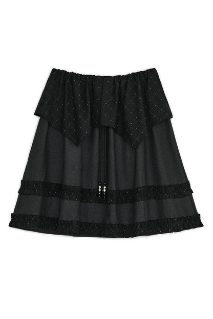 Argyle cape midi skirt (Black)
