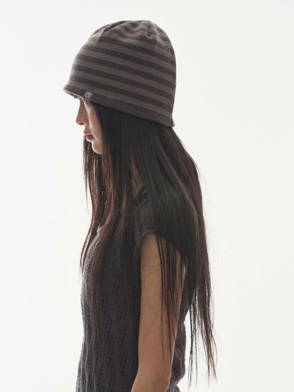 DUAL STRIPE BEANIE PURPLE GRAY 
