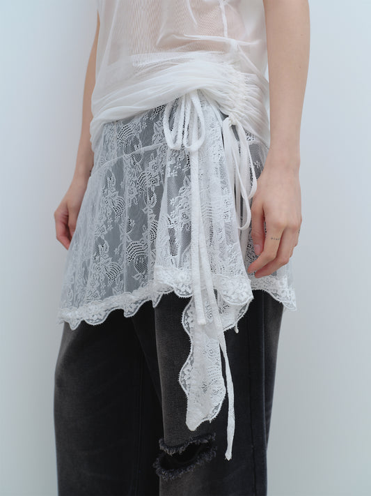 Lace Triming Wrap Skirt [White]