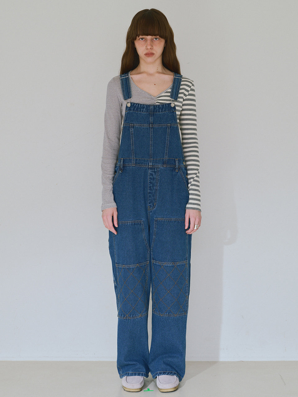 Double knee Cross Overalls [Blue]