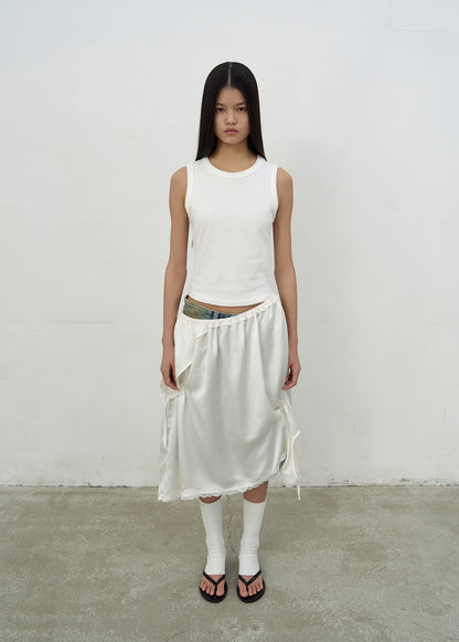 SHIRRING SLEEVELESS DRESS (WHITE)