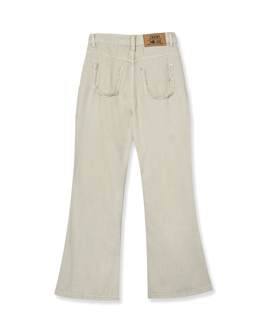 RAW EDGE FLARE JEANS [BEIGE]