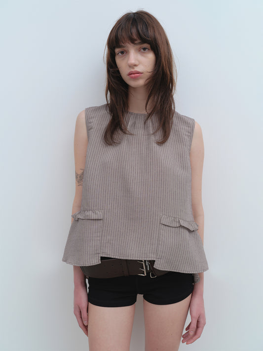 Button Frill Blouse [Gray]