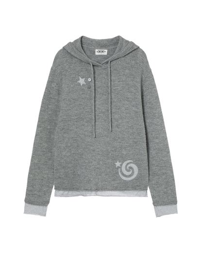 LAYERED KNIT HOODIE [GREY]
