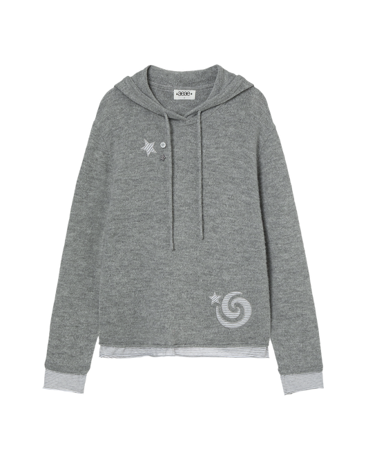 LAYERED KNIT HOODIE [GREY]