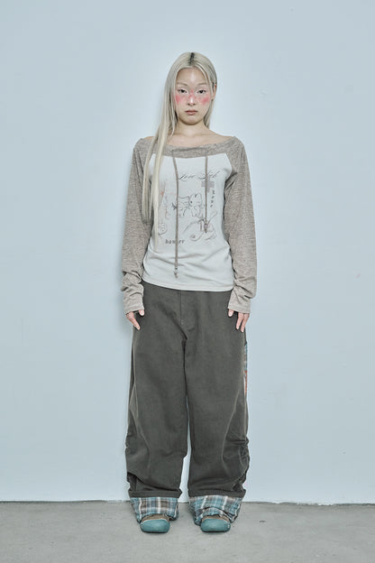 Love sick drawing off-shouler top (Brown)