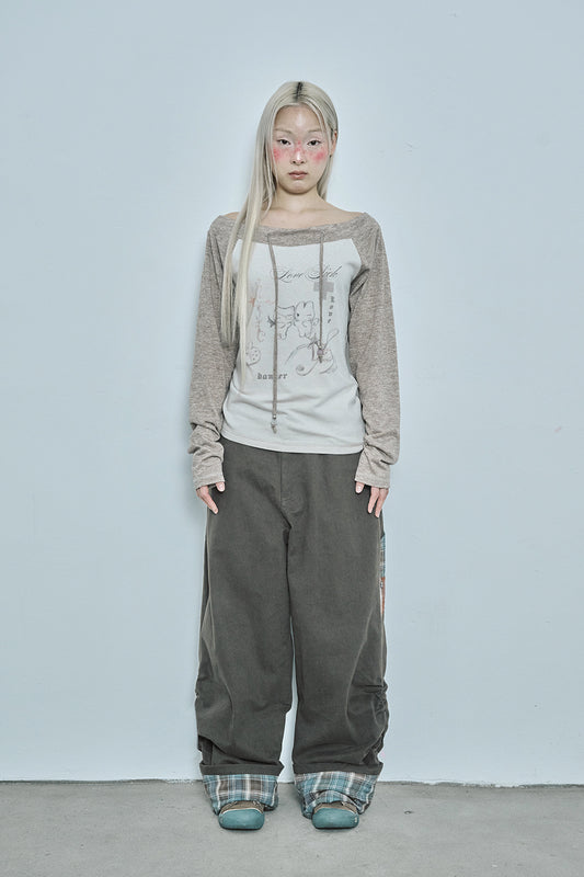 Love sick drawing off-shouler top (Brown)