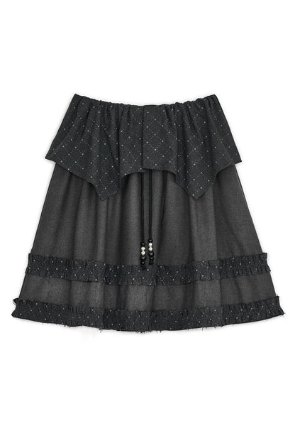 Argyle cape midi skirt (Charcoal)