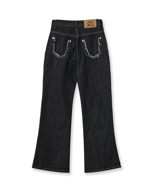 RAW EDGE FLARE JEANS [BLACK]