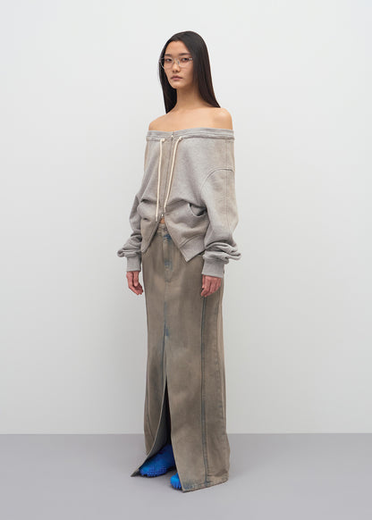 DIRTY WASHED DENIM SKIRT (DUSTY GREY)