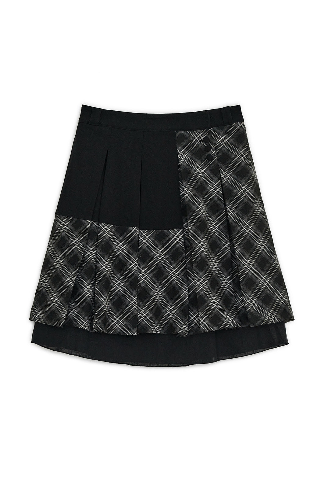 Check pleats midi skirt (Black)
