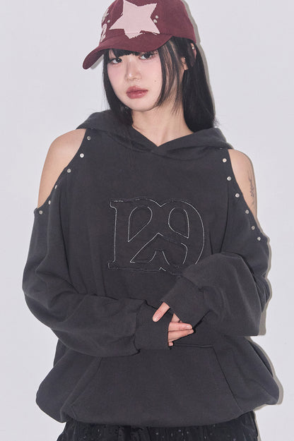 129 Cutout Overfit Hoodie / Charcoal