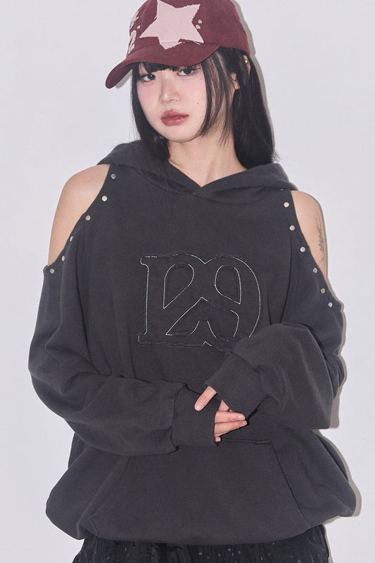 129 Cutout Overfit Hoodie / Charcoal