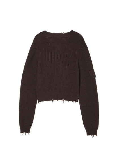 DESTRESSED V-NECK SWEATER / 2 Color