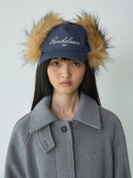 Fur Earflap Ball Cap [Vintage Blue]