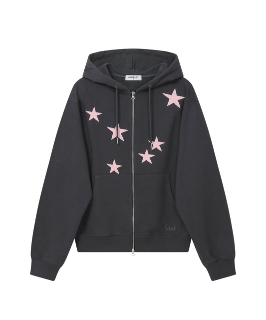 Star symbol hood zip-up. [Charcoal]