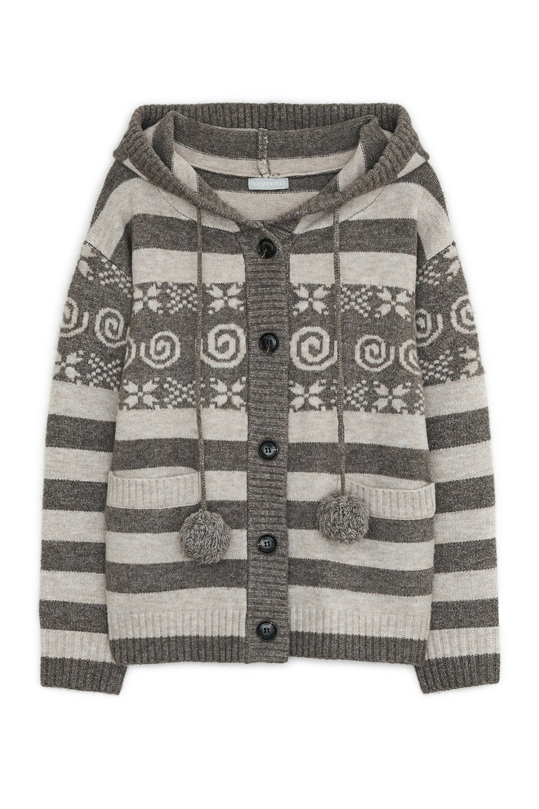 Angel wing hooded pom-pom cardigan (Brown)