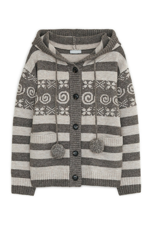 Angel wing hooded pom-pom cardigan (Brown)