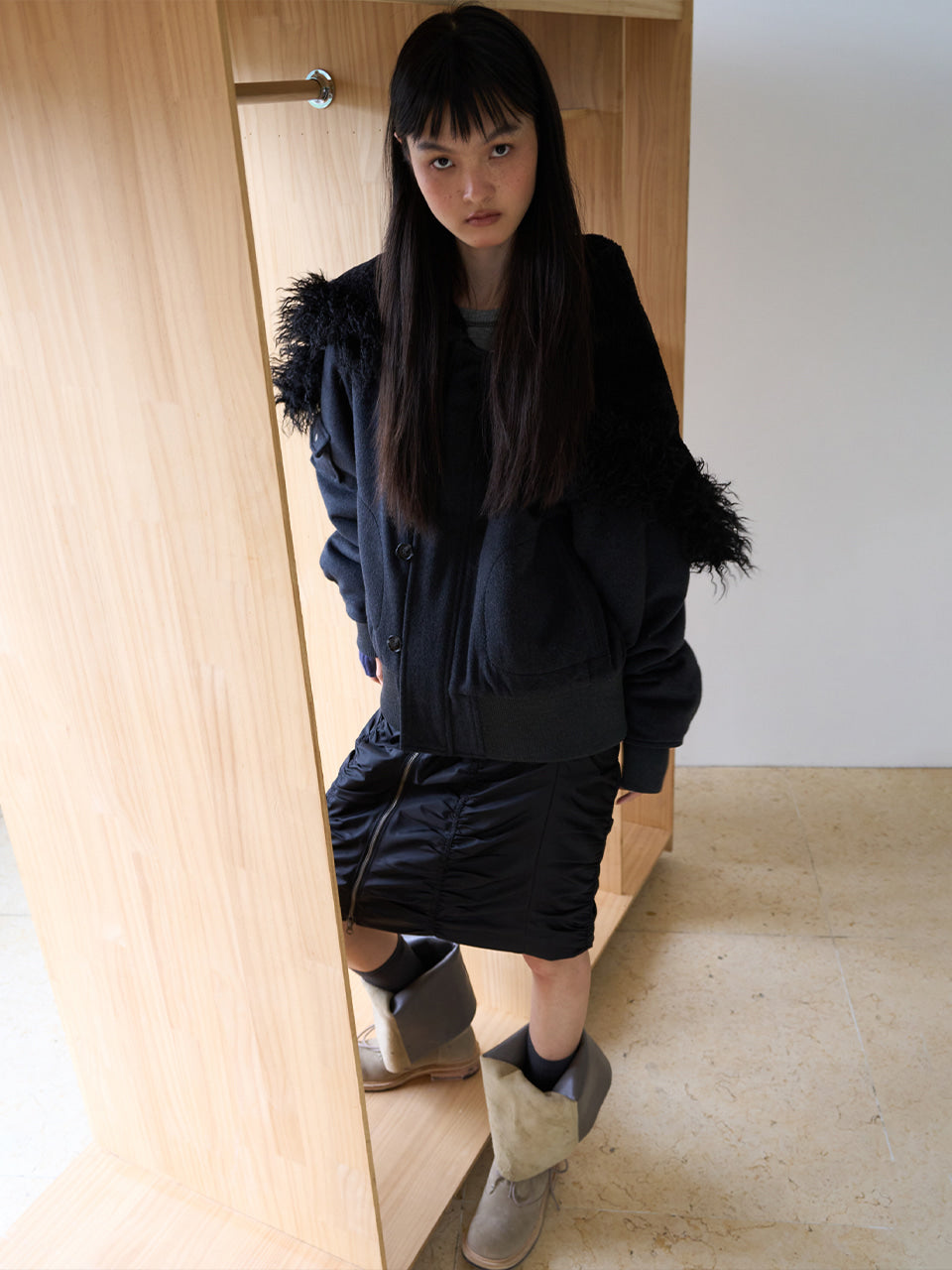 Button Flight Wool Parka [Charcoal]