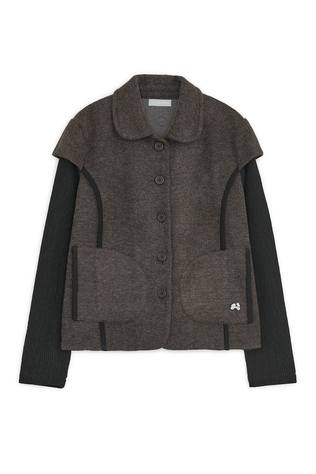 Round collar knit jacket (Brown)