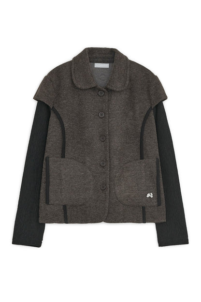 Round collar knit jacket (Brown)