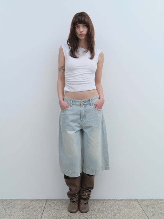 Maxi Denim Bermuda Shorts [Light Blue]