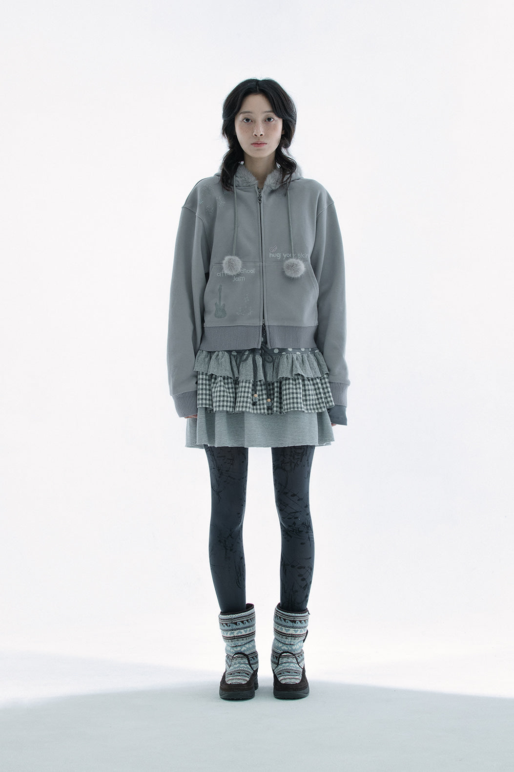 Hotfix fur hoodie zip-up (Gray)