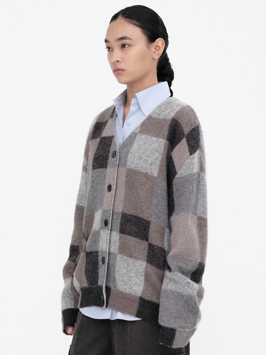 Color Block Oversized Cardigan [Gray]