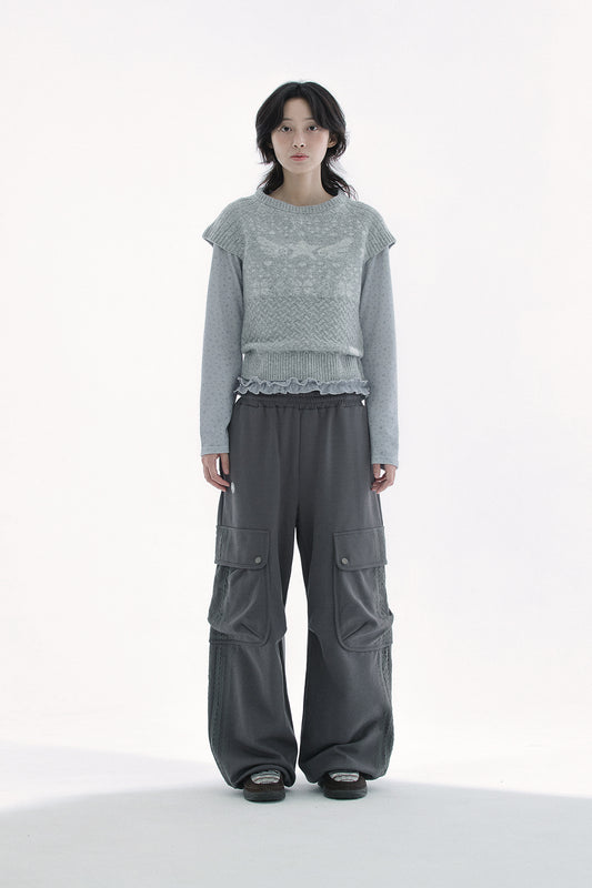 Big pocket lace cargo pants (Charcoal)