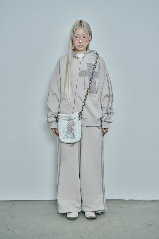 Cross patch hoodie zip-up (Oatmeal)