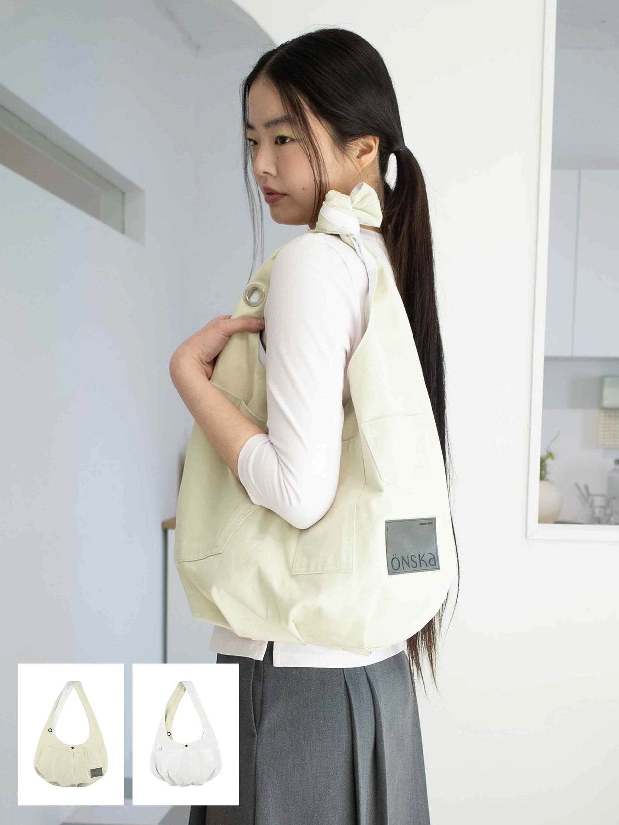 REVERSIBLE POCKET BAG (LIGHT YELLOW &amp; WHITE) 